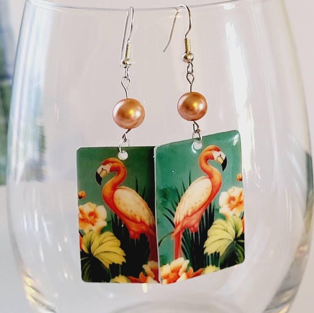 Kitschy flamingo earrings-handcrafted tropical bird earrings